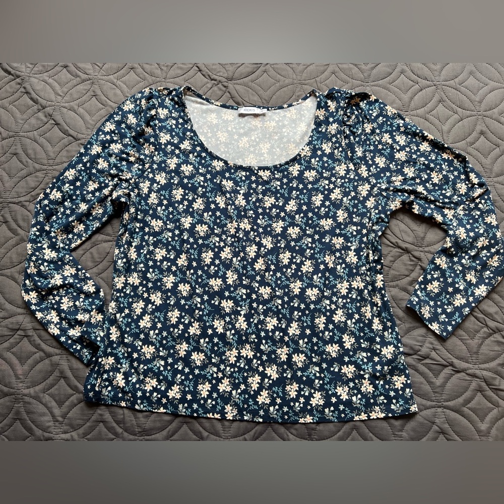 Ricki's Navy Floral Scoop Neck Long Sleeve Top size XL